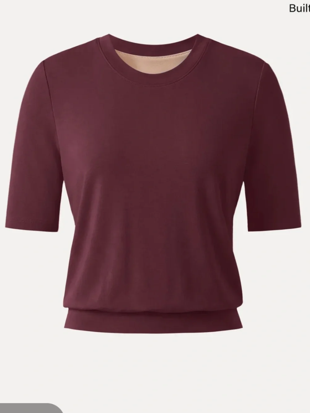 OGL WOMENS BANDED WAIST TOP BLOUSE BURGUNDY RED SMALL